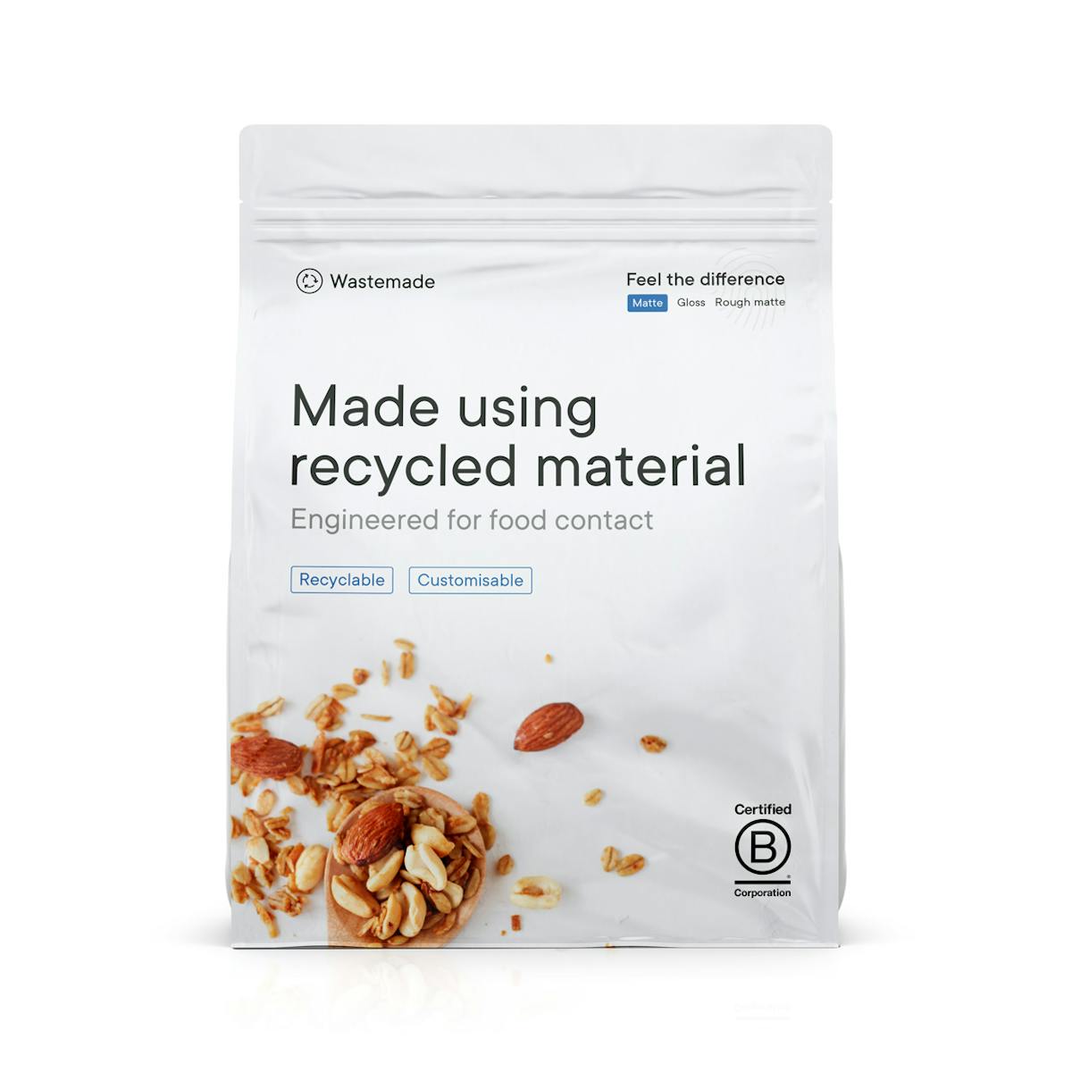 Wastemade™ post-consumer recycled (PCR) flat bottom pouch 1