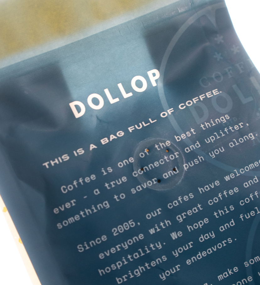 Grounded Packaging - Dollop Coffee - example packaging